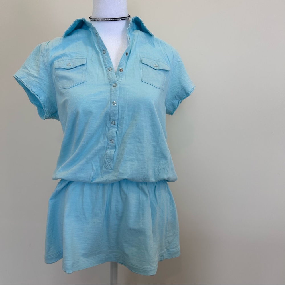George Drop Waist Top 100% Cotton Women's Sky Blue Button-Down Shirt